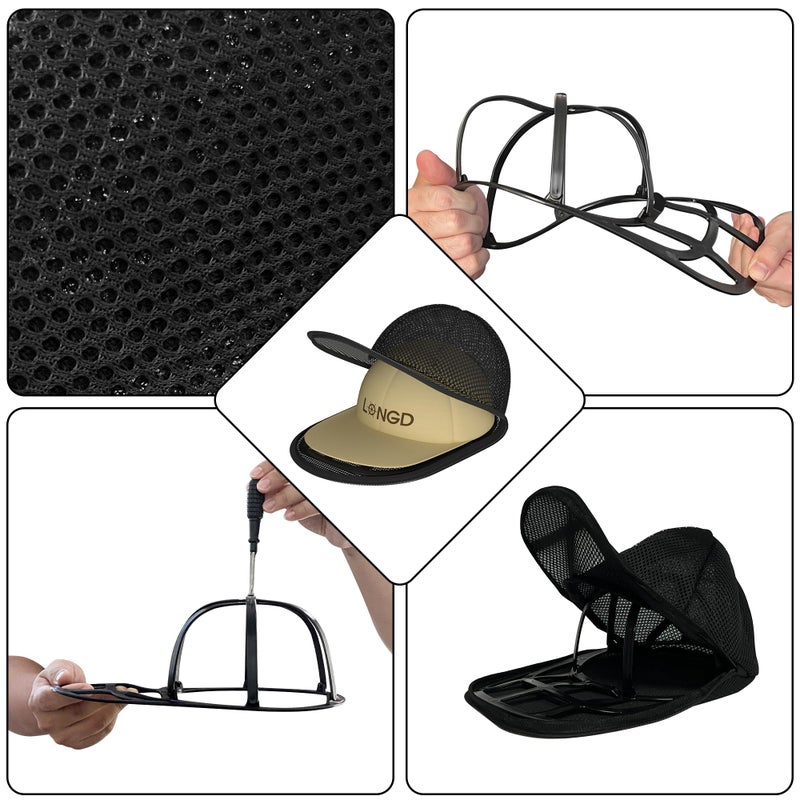 LONGD Hat Washer Cage for Baseball Caps  Sturdy Cleaning Protector with Frame Cage and Laundry Bag  Washing Machine Safe Hat Cleaner and Organizer  Suitable for Adult and Kids' Caps - 1-Pack Black - Image 3